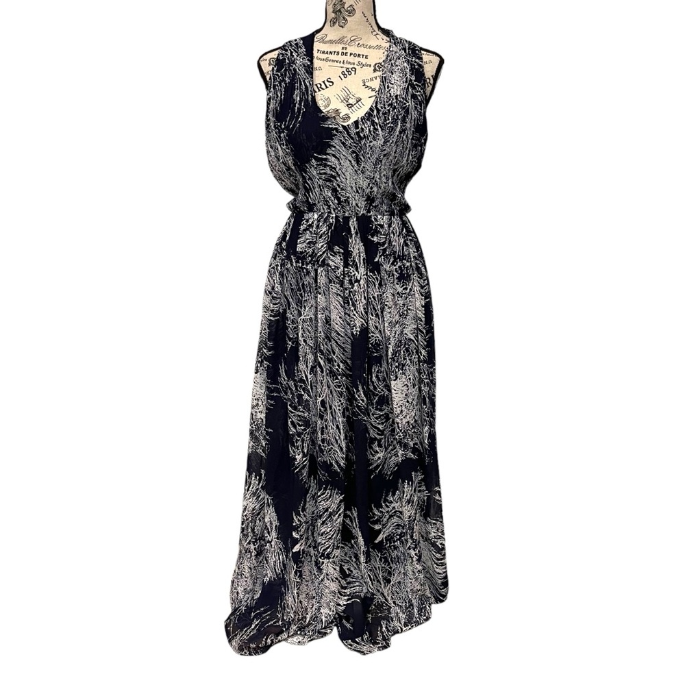 Umgee Patterned Sleeveless Maxi Dress Pleated Womens Large